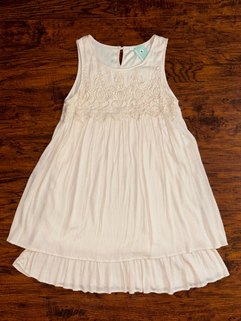 JODIFL Ivory Sleeveless Embroidered Tiered Mini Dress Cream Lace Pleated NWT